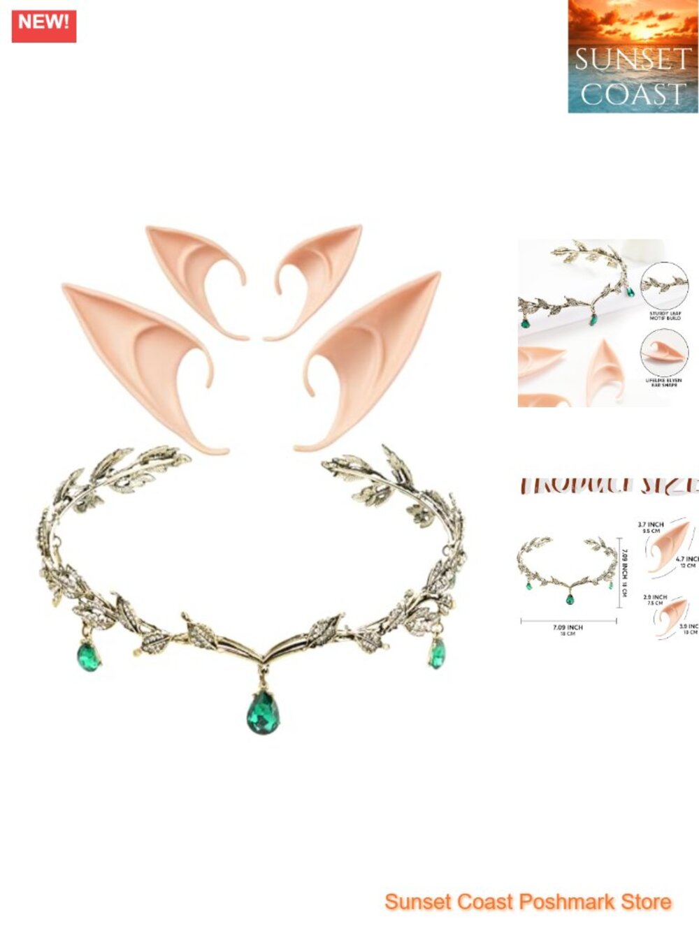Elf Ears Crown Headband Set Fairy Costume Cosplay Halloween Accessories